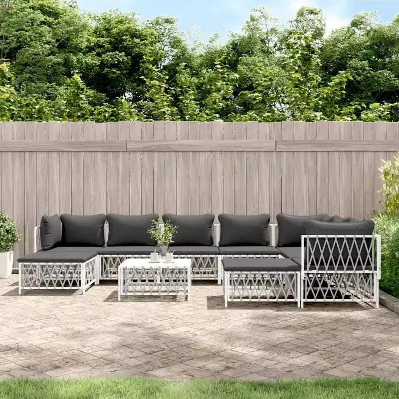 vidaXL Salon de jardin 10 pièces canapé d'angle de jardin avec coussins en acier