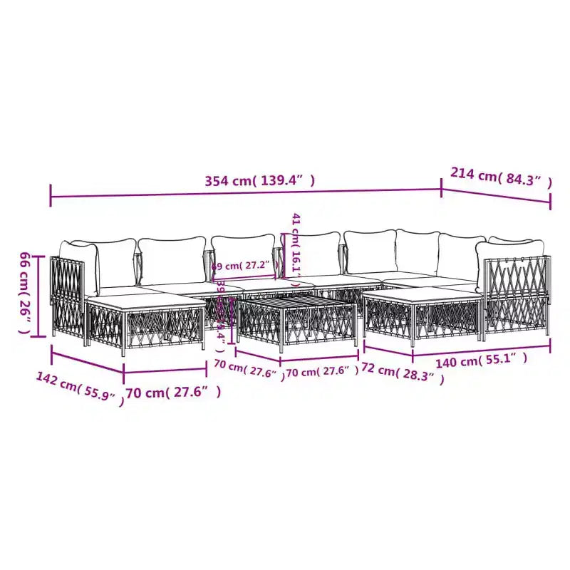 vidaXL Salon de jardin 10 pièces canapé d'angle de jardin avec coussins en acier