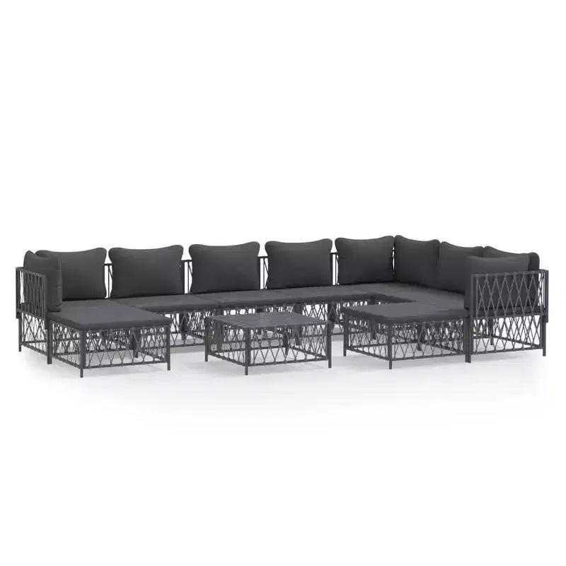 vidaXL Salon de jardin 10 pièces canapé d'angle de jardin avec coussins en acier