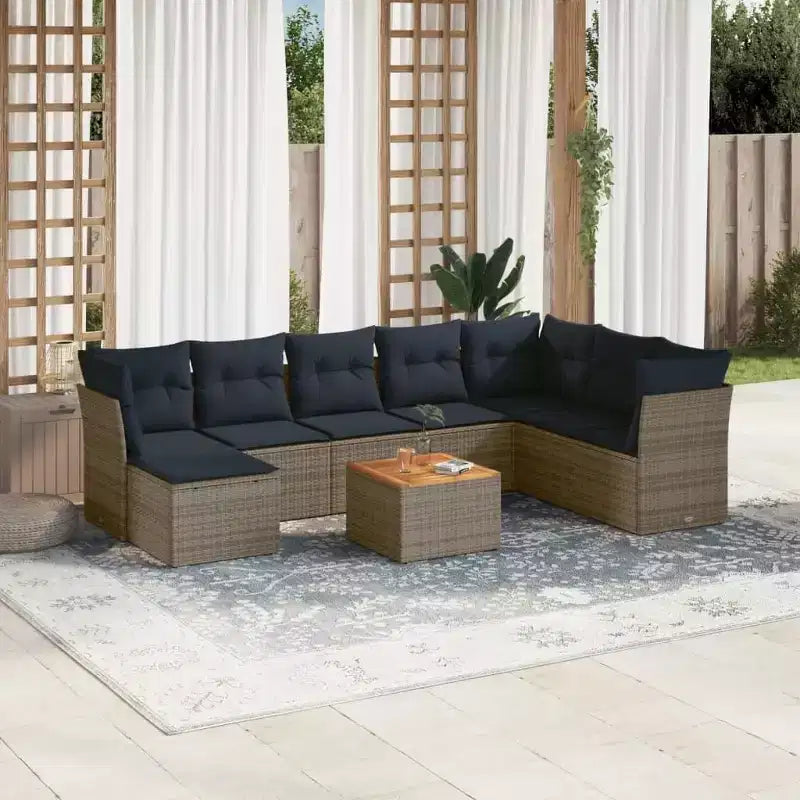 vidaXL Salon de jardin 9 pcs avec coussins résine tressée