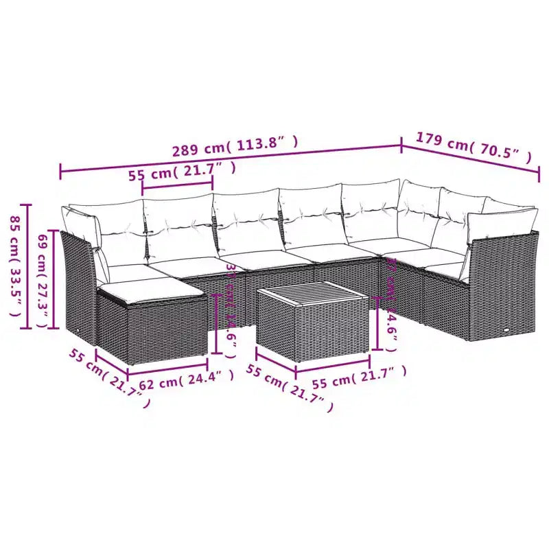vidaXL Salon de jardin 9 pcs avec coussins résine tressée