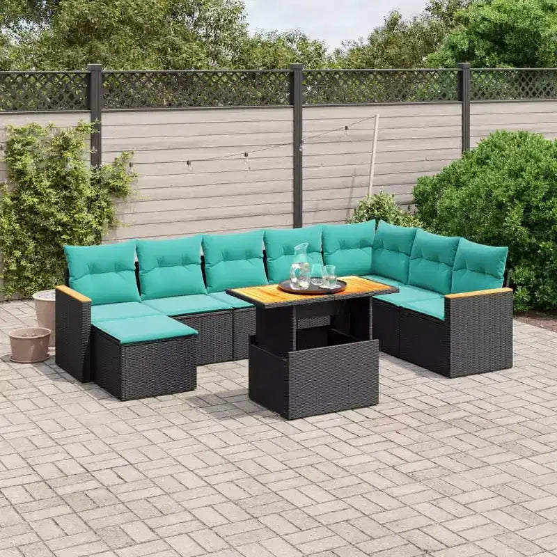 vidaXL Ensemble de canapé de jardin 9 pièces avec coussins en rotin synthétique, salon de jardin modulable, table réglable, options noir/gris
