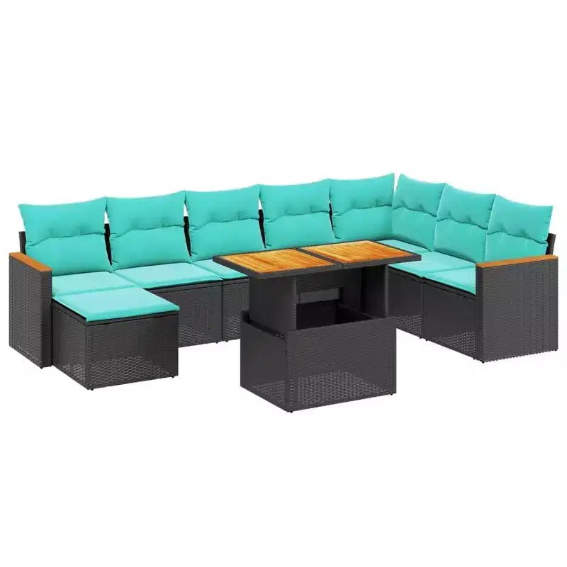 vidaXL 9 Piece Patio Sofa Set with Cushions Poly Rattan, Modular Outdoor Sectional Conversation Set, Adjustable Table, Black/Gray Options