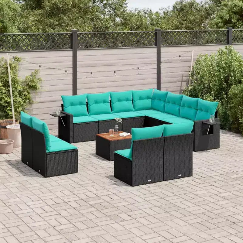 vidaXL Salon de jardin 12 pcs avec coussins résine tressée noire