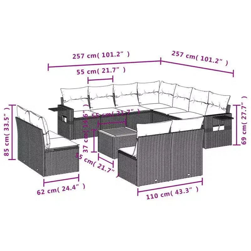 vidaXL Salon de jardin 12 pcs avec coussins résine tressée noire