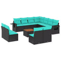vidaXL 12 Piece Garden Sofa Set with Cushions Black Poly Rattan