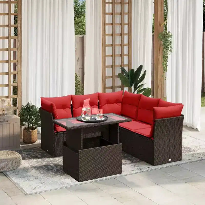 vidaXL Ensemble de canapés de jardin 6 pièces avec coussins en résine tressée, modulable, table ajustable, résistant aux UV, noir/marron/gris