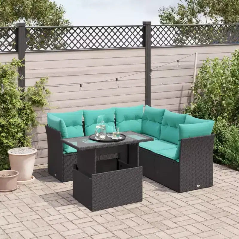 vidaXL Ensemble de canapés de jardin 6 pièces avec coussins en résine tressée, modulable, table ajustable, résistant aux UV, noir/marron/gris