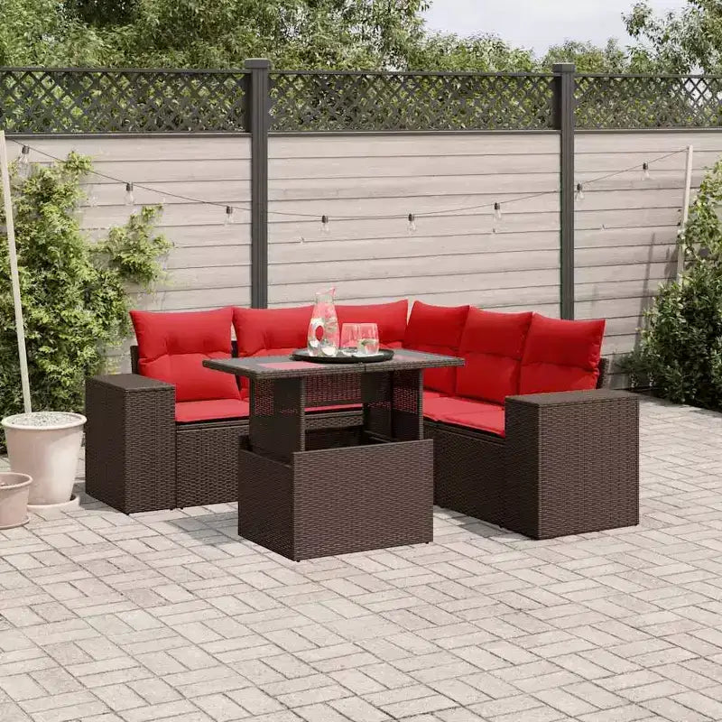 vidaXL Salon de jardin avec coussins, table et canapés 6 pièces en résine tressée