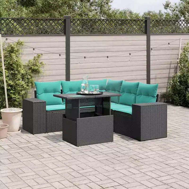 vidaXL Salon de jardin avec coussins, table et canapés 6 pièces en résine tressée