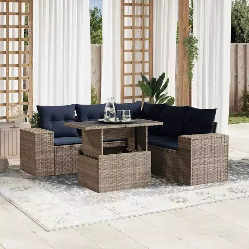 vidaXL Salon de jardin avec coussins, table et canapés 6 pièces en résine tressée