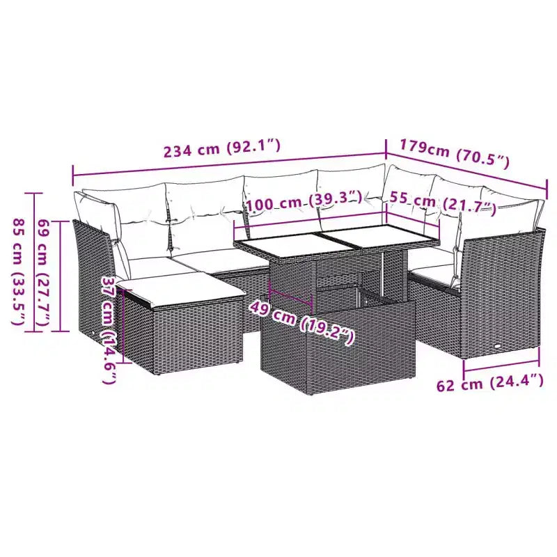 vidaXL Salon de jardin avec coussins Ensemble de canapés modulables d'extérieur 8 pièces en résine tressée