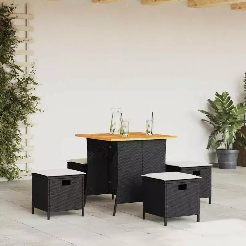 vidaXL Ensemble de salle à manger d'extérieur 5 pièces avec coussins en rotin synthétique noir