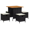 vidaXL 5 Piece Patio Dining Set with Cushions Black Poly Rattan