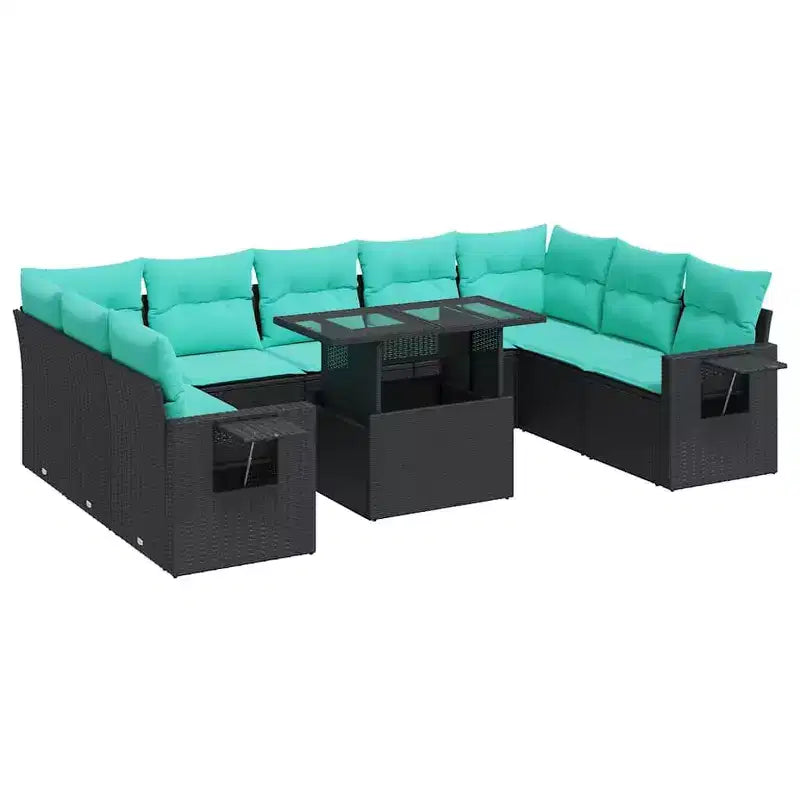 vidaXL Patio Sofa Set with Cushions Poly Rattan Acacia