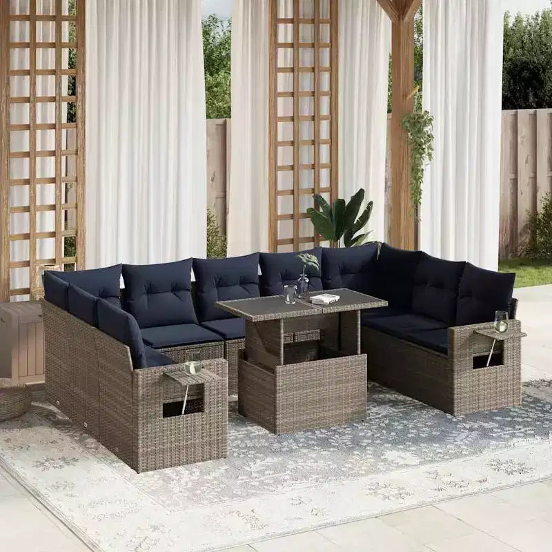 vidaXL Salon de jardin avec coussins en résine tressée et acacia
