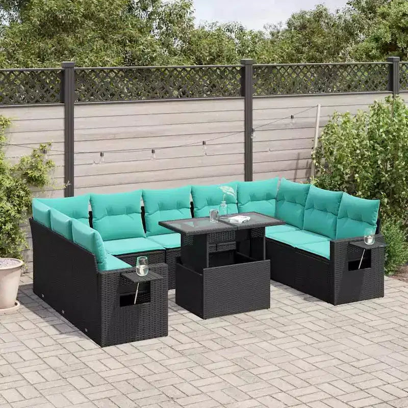 vidaXL Salon de jardin avec coussins en résine tressée et acacia
