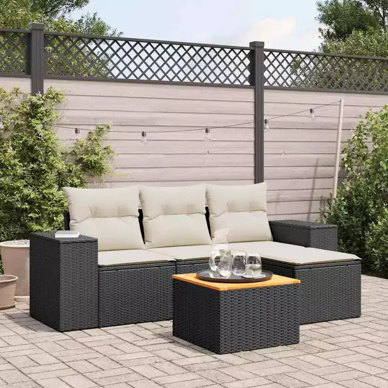 vidaXL Salon de jardin avec coussins, mobilier d'extérieur 5 pièces en poly rotin