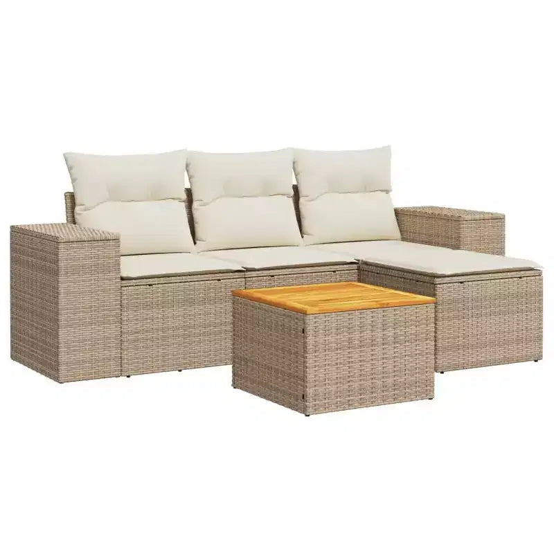 vidaXL Salon de jardin avec coussins, mobilier d'extérieur 5 pièces en poly rotin
