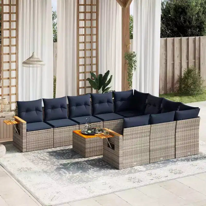 vidaXL Ensemble de canapés de jardin 11 pièces avec coussins en rotin synthétique gris (États-Unis seulement)