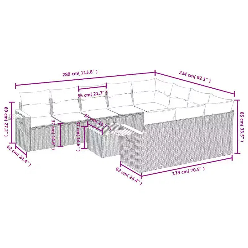vidaXL Ensemble de canapés de jardin 11 pièces avec coussins en rotin synthétique gris (États-Unis seulement)