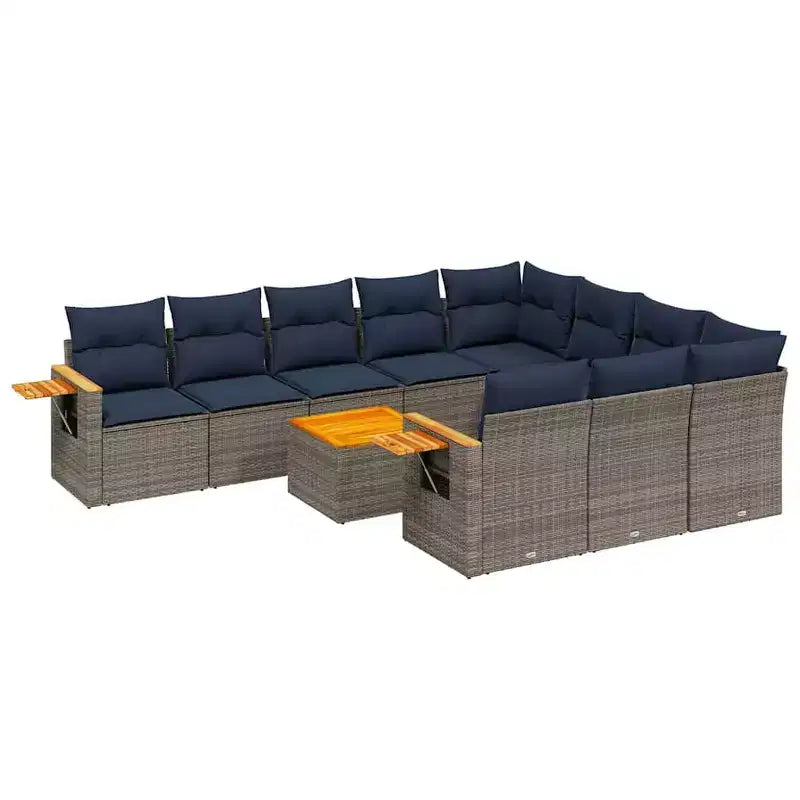 vidaXL 11 Piece Patio Sofa Set with Cushions Grey Poly Rattan (US only)