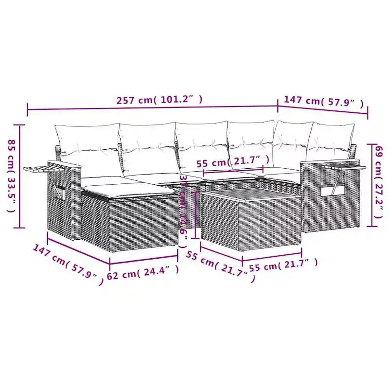 vidaXL Ensemble de canapés de jardin 7 pièces avec coussins en rotin synthétique gris (États-Unis seulement)