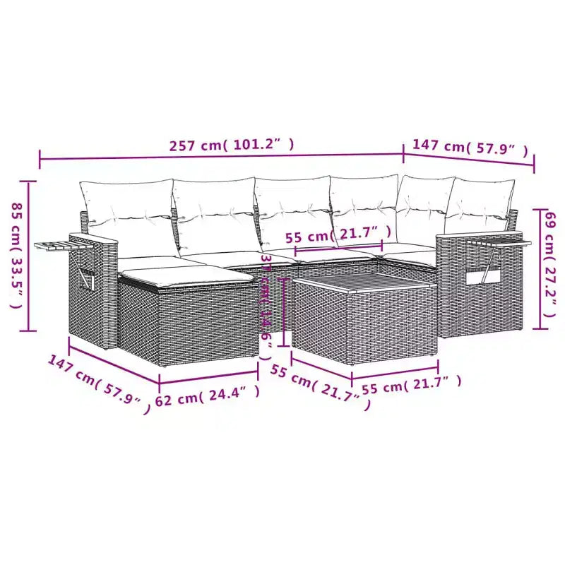vidaXL Ensemble de canapés de jardin 7 pièces avec coussins en rotin synthétique gris (États-Unis seulement)