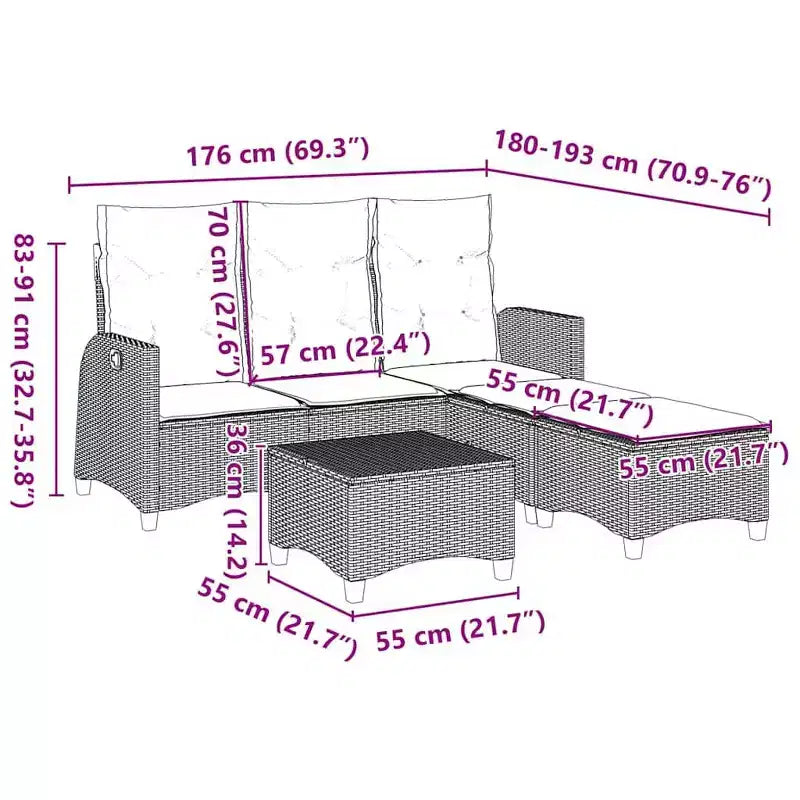 vidaXL Ensemble de canapés de jardin 3 pièces avec coussins Canapé d'angle en poly rotin