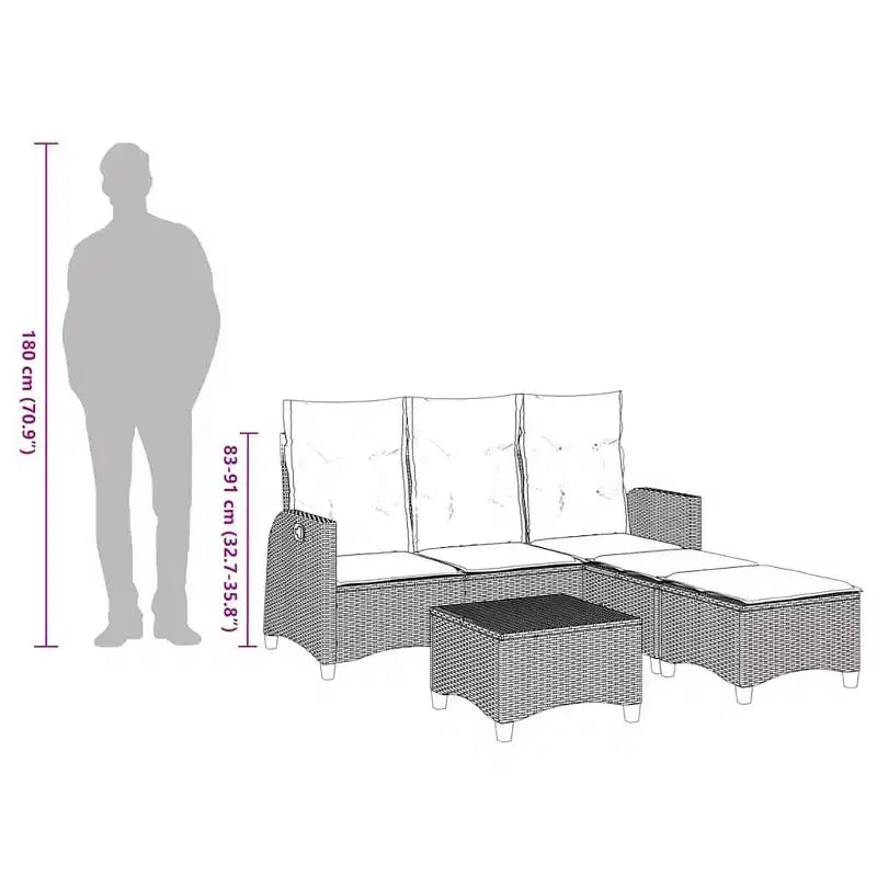 vidaXL Ensemble de canapés de jardin 3 pièces avec coussins Canapé d'angle en poly rotin