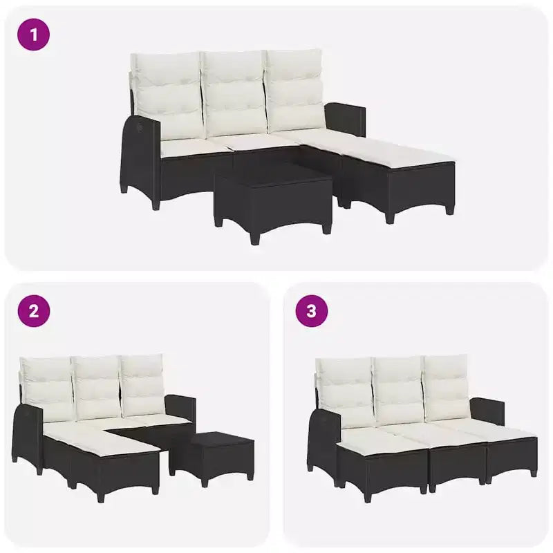 vidaXL Ensemble de canapés de jardin 3 pièces avec coussins Canapé d'angle en poly rotin