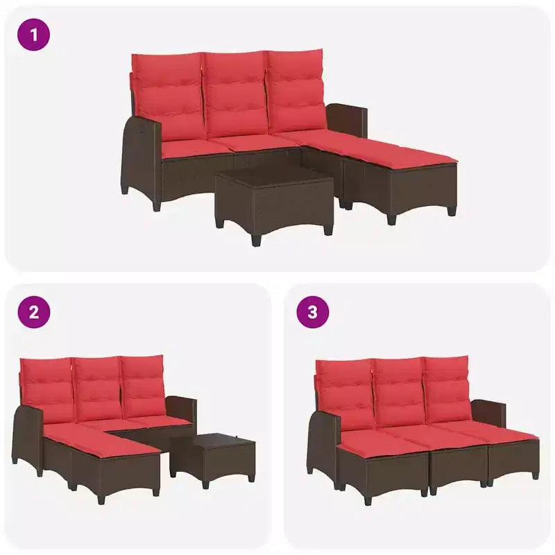 vidaXL Ensemble de canapés de jardin 3 pièces avec coussins Canapé d'angle en poly rotin