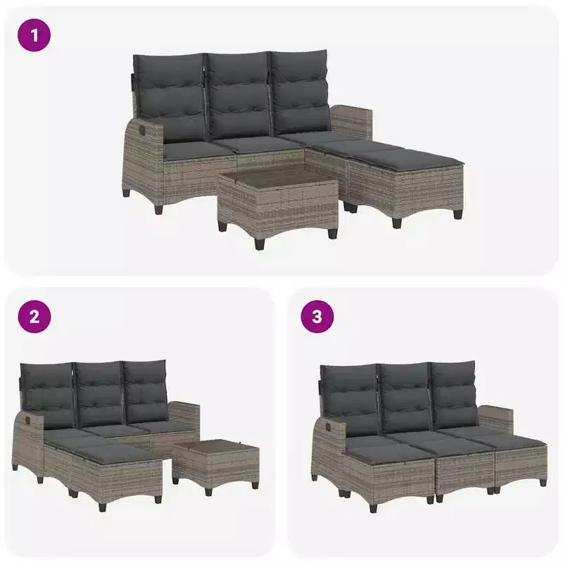 vidaXL Ensemble de canapés de jardin 3 pièces avec coussins Canapé d'angle en poly rotin