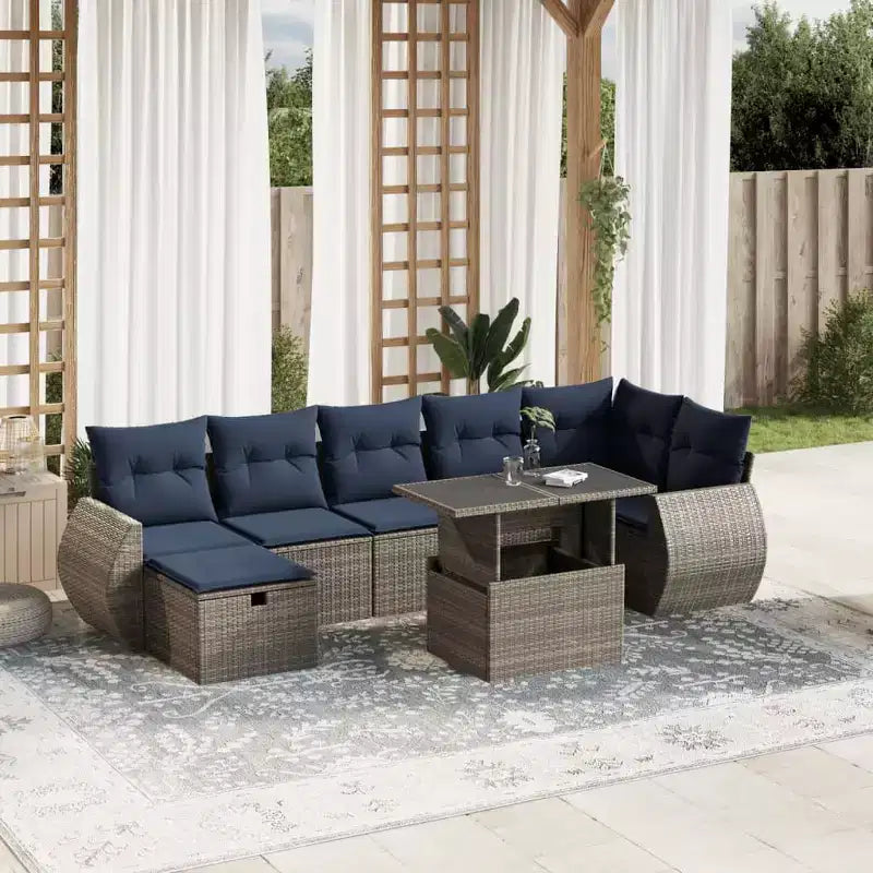 vidaXL Salon de jardin avec coussins, canapés modulaires 8 pièces en rotin synthétique