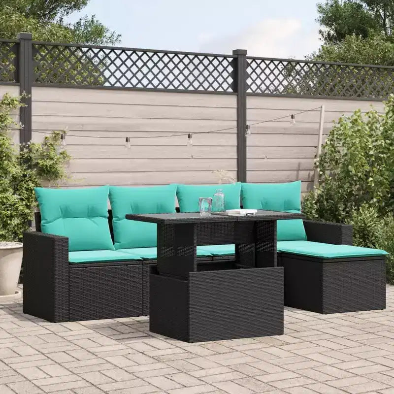 vidaXL Salon de jardin avec coussins et table, 6 pièces, résine tressée