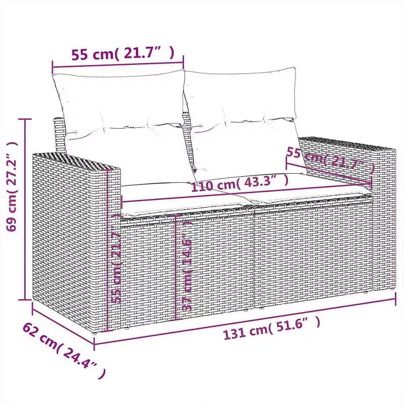 vidaXL Salon de jardin avec coussins et table, 6 pièces, résine tressée