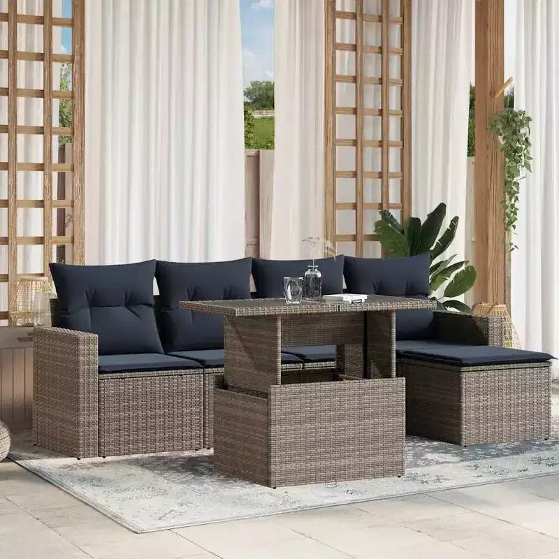 vidaXL Salon de jardin avec coussins et table, 6 pièces, résine tressée