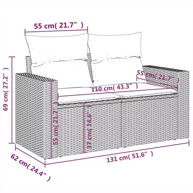 vidaXL Salon de jardin avec coussins et table, 6 pièces, résine tressée