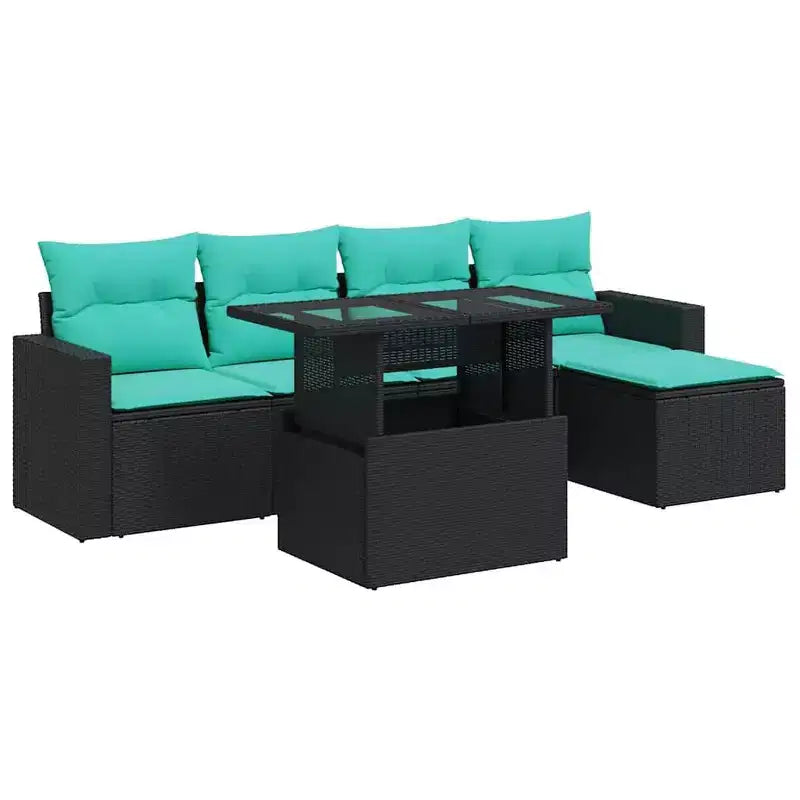 vidaXL Patio Sofa Set with Cushions and Table Outdoor 6 Piece Poly Rattan