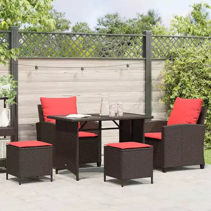 vidaXL Salon de jardin 4 pièces avec coussins résine tressée marron