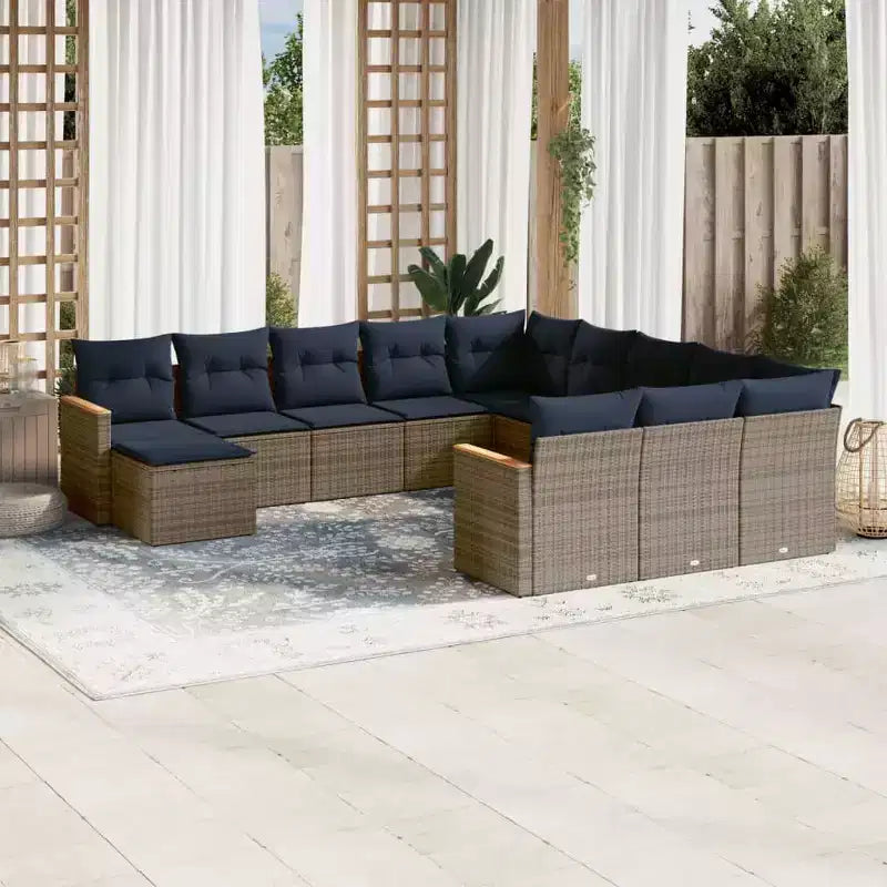 vidaXL Salon de jardin 12 pcs avec coussins résine tressée