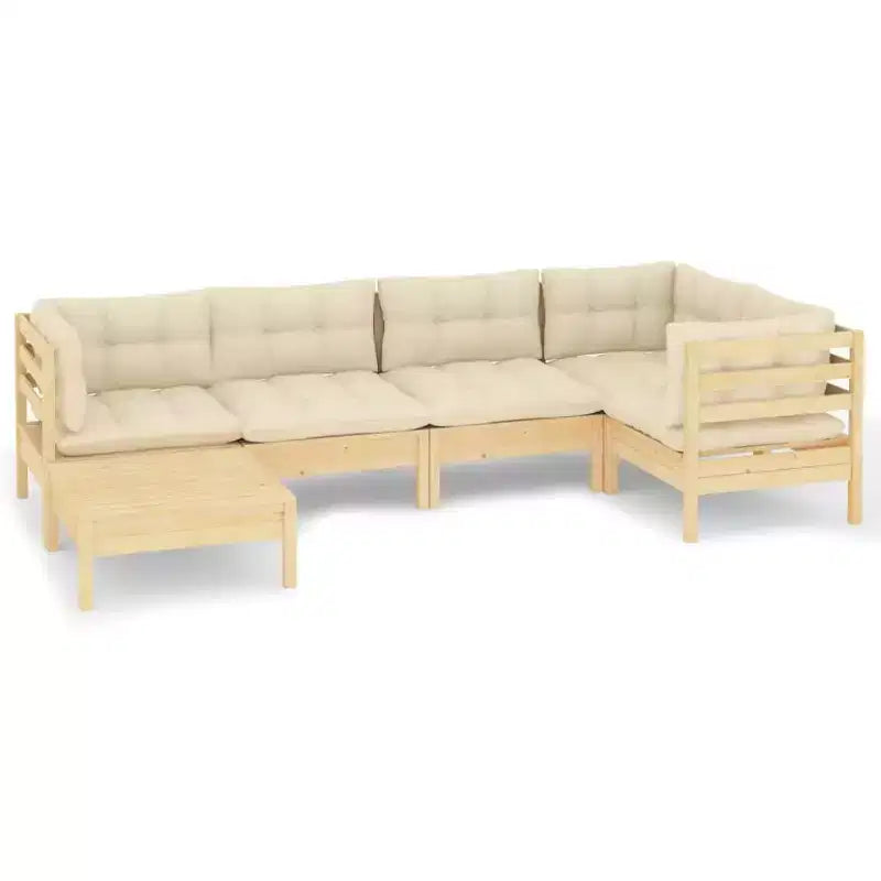vidaXL Solid Pinewood Patio Lounge Set 6 Piece with Cushions