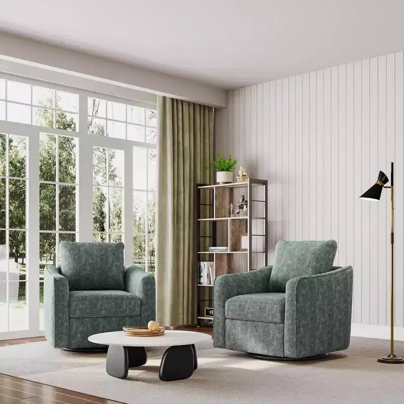 COZONY 360 Swivel Accent Chair, Modern Wingback Design Reading Chair w/ Linen Fabric for Living Room
