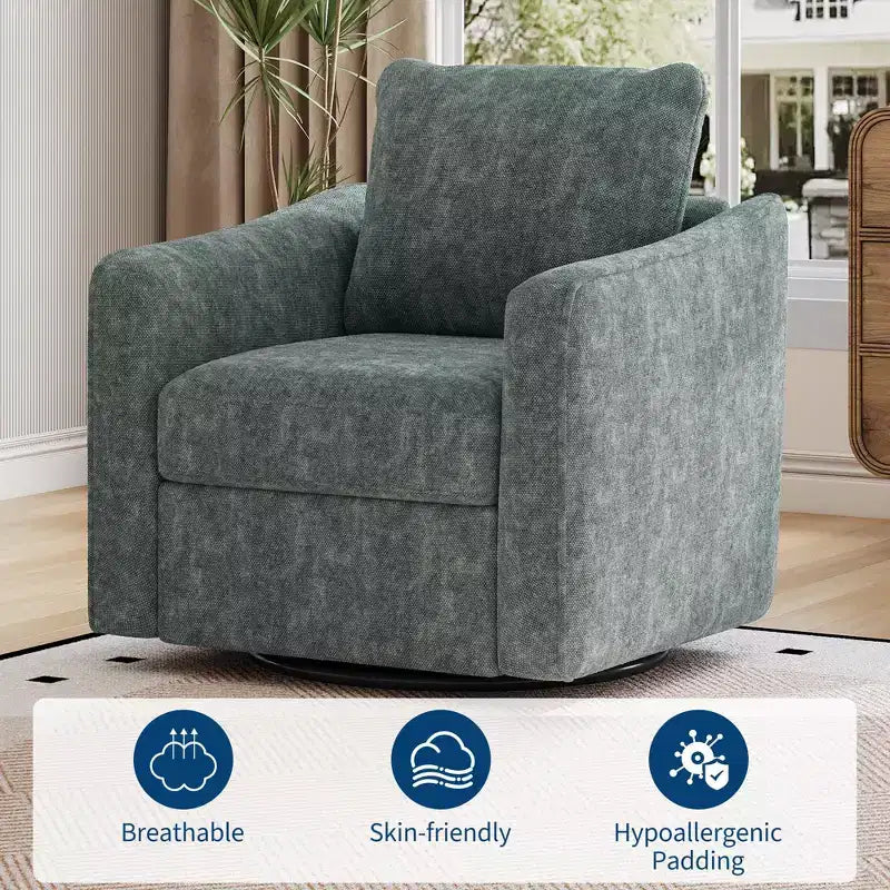 COZONY 360 Swivel Accent Chair, Modern Wingback Design Reading Chair w/ Linen Fabric for Living Room