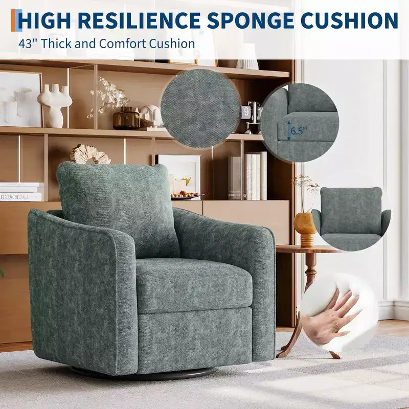 COZONY 360 Swivel Accent Chair, Modern Wingback Design Reading Chair w/ Linen Fabric for Living Room