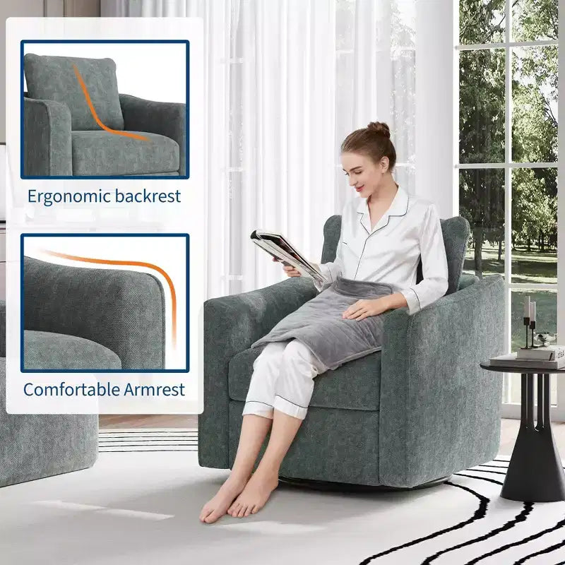 COZONY 360 Swivel Accent Chair, Modern Wingback Design Reading Chair w/ Linen Fabric for Living Room