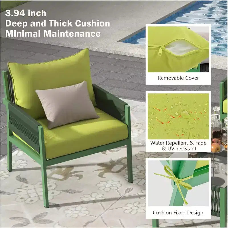 Ensemble de meubles de patio extérieur 4 piècesCauseuse, 2 canapés individuels, table basse, coussins amovibles, ensemble de conversation pour pelouse, jardin, cour arrière