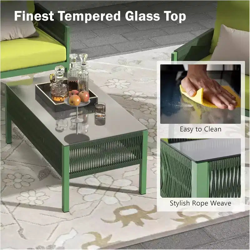 Ensemble de meubles de patio extérieur 4 piècesCauseuse, 2 canapés individuels, table basse, coussins amovibles, ensemble de conversation pour pelouse, jardin, cour arrière