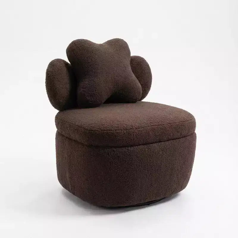 Heart Backrest Swivel Chair, 360 Degree Rotating Teddy Velvet Lounge Sofa with Storage for Living Room