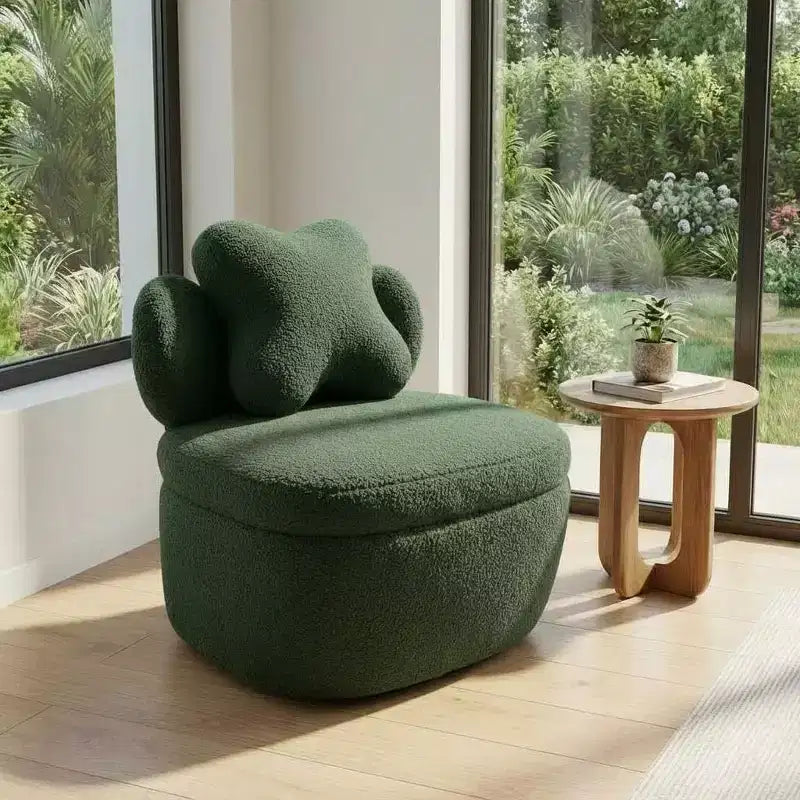 Heart Backrest Swivel Chair, 360 Degree Rotating Teddy Velvet Lounge Sofa with Storage for Living Room